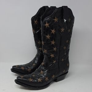 Black Star Women Marfa Star Inlay Studded Leather Western Boot Snip Toe Size 10